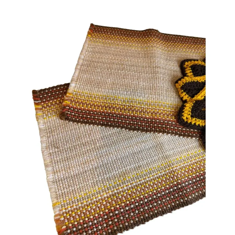 Vintage 70s Kitchen Bundle Placemats Crochet Pot Holder Brown Mustard
